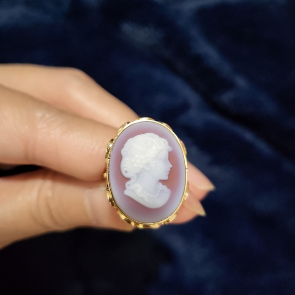 Red Agate & shell Cameo ring [vintage] K18 yellow gold - Picture 8 of 9
